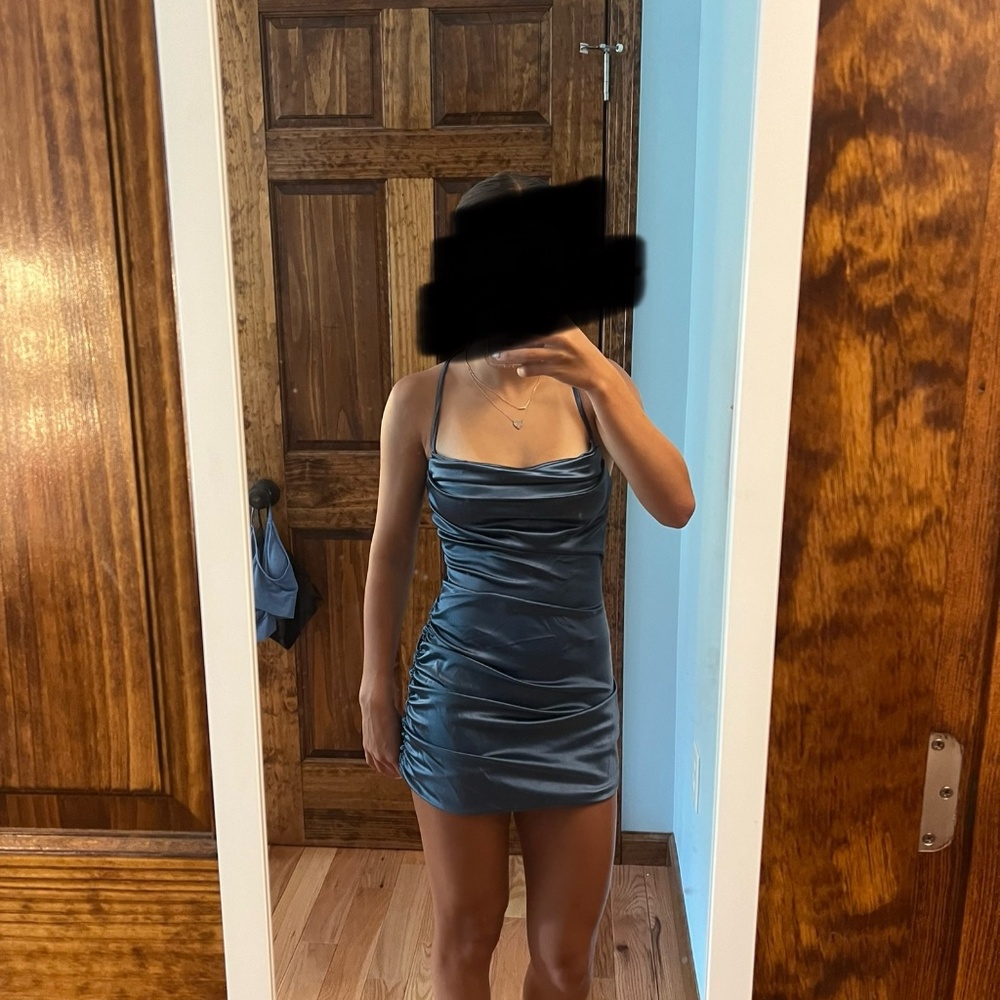 Blue satin dress